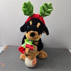 Walmart Holiday Rottweiler Dog Plush Stuffed Animal Leaf Antlers Penguin Scarf